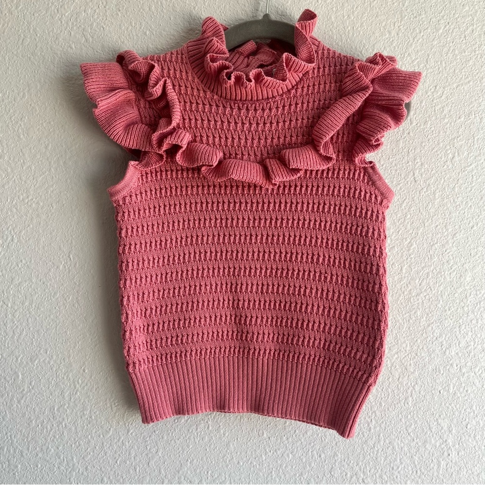 Janie and Jack girls sleeveless pink ruffle sweater knit top